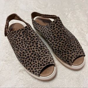 Chocolat Blu Neila Leopard Leather Suede Platform Sneaker Wedges Sandals 10 41